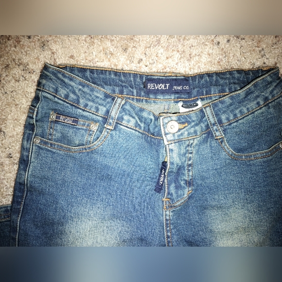 Vintage REVOLT Jeans Co. Women's Flare Blue FLARE Denim Sz 3/4 - Picture 4 of 7